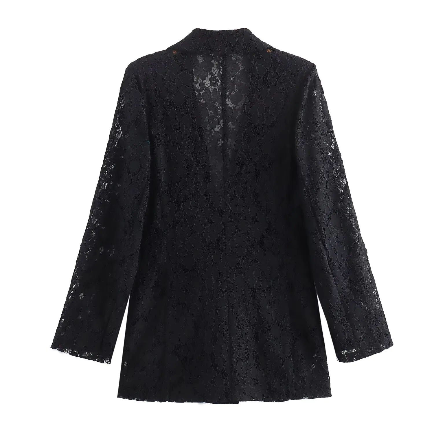 Tangada 2024 New Women Black Lace Suit Coat Button Long Sleeve Lady Blazer QD076