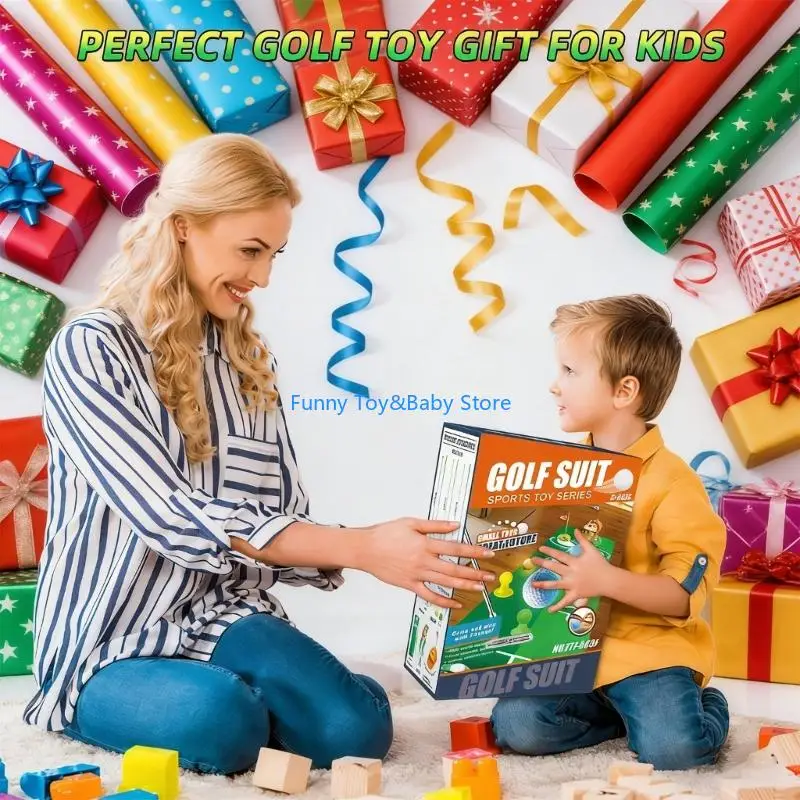 مجموعة جولف للأطفال مع حقيبة محمولة قابلة للسحب للعبة رياضية داخلية وخارجية لتطوير مهارات التنسيق C90B