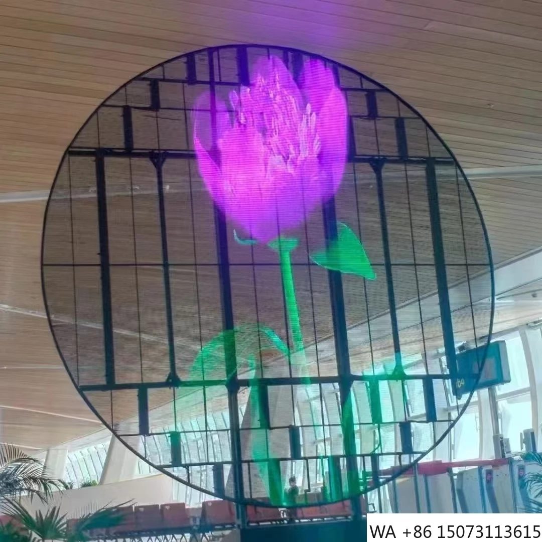 Tela redonda LED transparente P3.91 - Display de alta transparência para Windows de loja