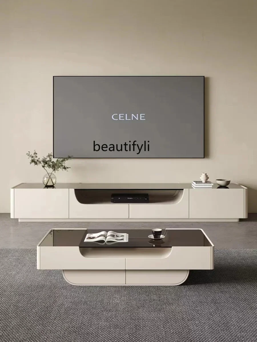 

K185 Italian Stone Plate Coffee Table Simple Modern Solid Wood Small Apartment Living Room Glass Coffee Table TV Cabinet Combina