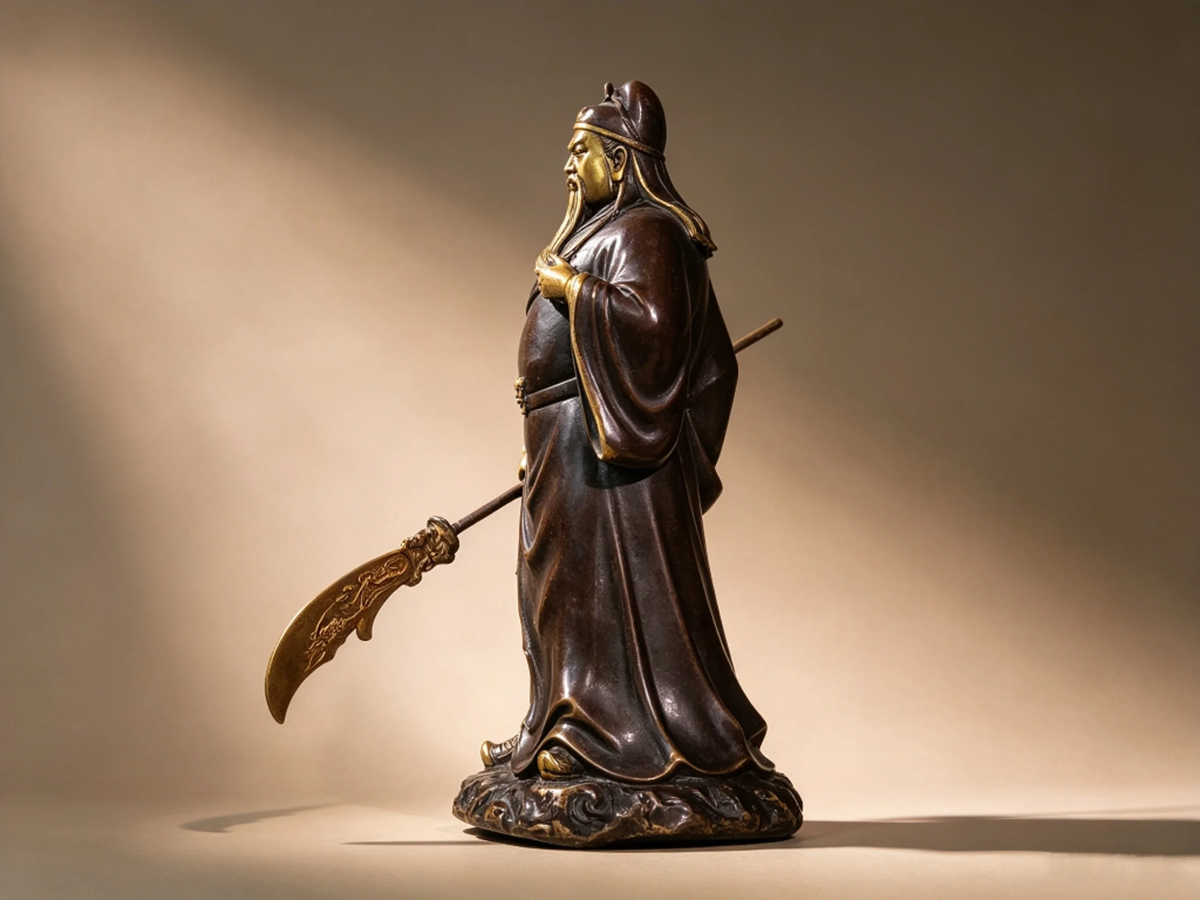 Gilded Ornament Statue of Guan Gong (Lord Guan, Guan Yu, God of Martial Wealth) from the Three Kingdoms Period, Decorative Figur