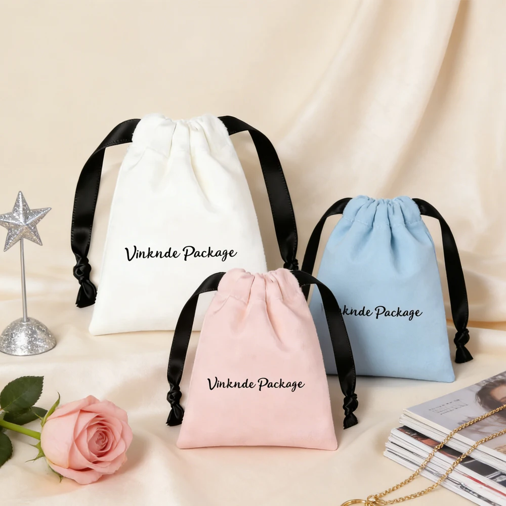 

50 шт. бархатных мешочков на шнурке с индивидуальным логотипом для упаковки мелких ювелирных изделий (кольца, серьги, браслеты), часов, вина, подарочных фланелевых мешочков