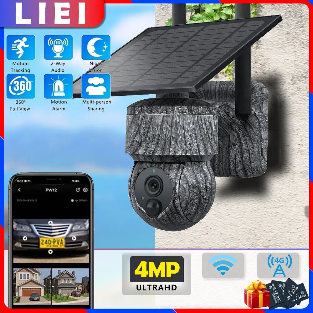 

LIEI WIFI 4G PTZ Solar Camera Auto Tracking Dual Lens 4MP camara Security Protection Monitor Waterproof Smart CCTV Surveillance