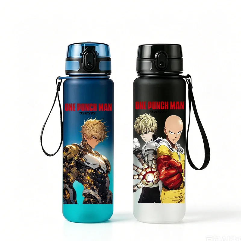 Бутылка для воды One Punch Man, 650 мл, без BPA, с откидной крышкой, спортивная фляга с портативным ремешком, матовая, градиентная, герметичная, с защитой от протекания
