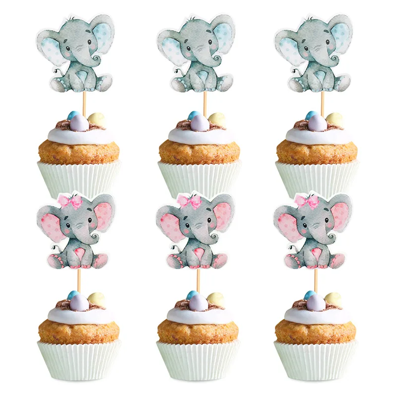10 teile/satz Elefant Cupcake Topper rosa/blaue Kuchen Topper Papier Baby Dusche Kuchen Dessert Jungen/Mädchen Geburtstags feiern Dekoration