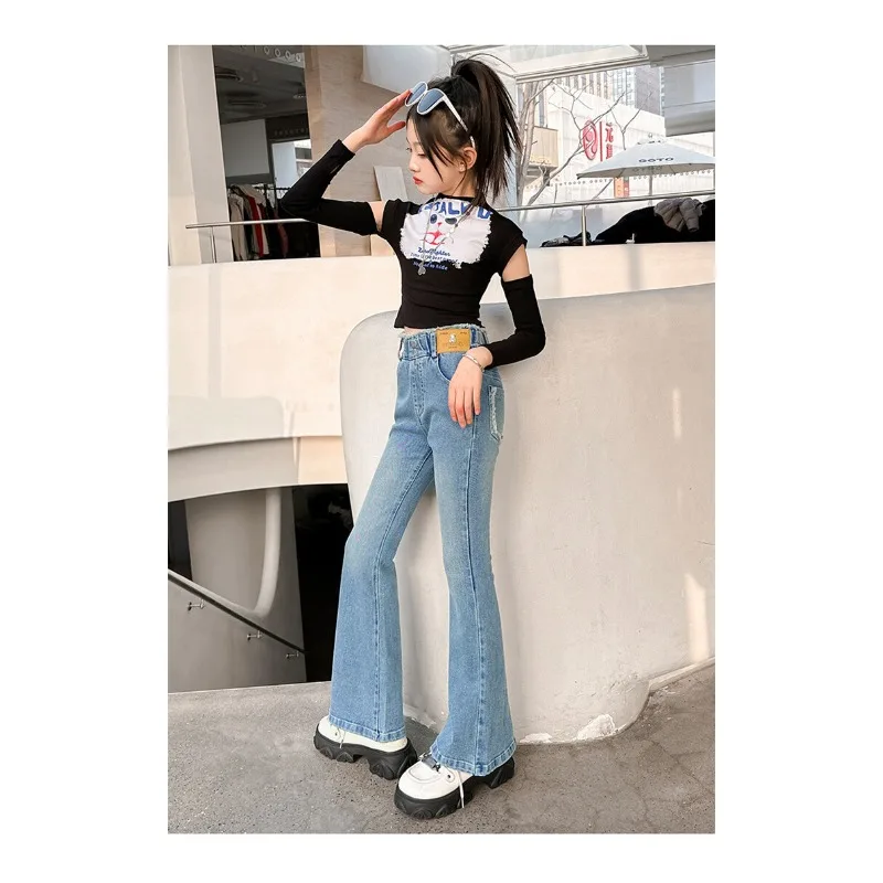 UNITIM Kinder Mädchen Schlaghosen 2026 Herbst 3-14 Jahre Kinder Mädchen Einfache Denim-Hosen Elastischer Bund Junge Teenager Mädchen Jeans – Detail 16