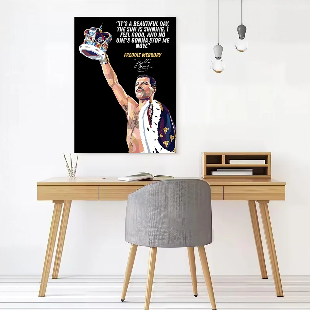 Freddie Mercury With Crown Quotes Art Printed Canvas Poster Personalized High Quality Wall Art Paintings for Decor Room Painting