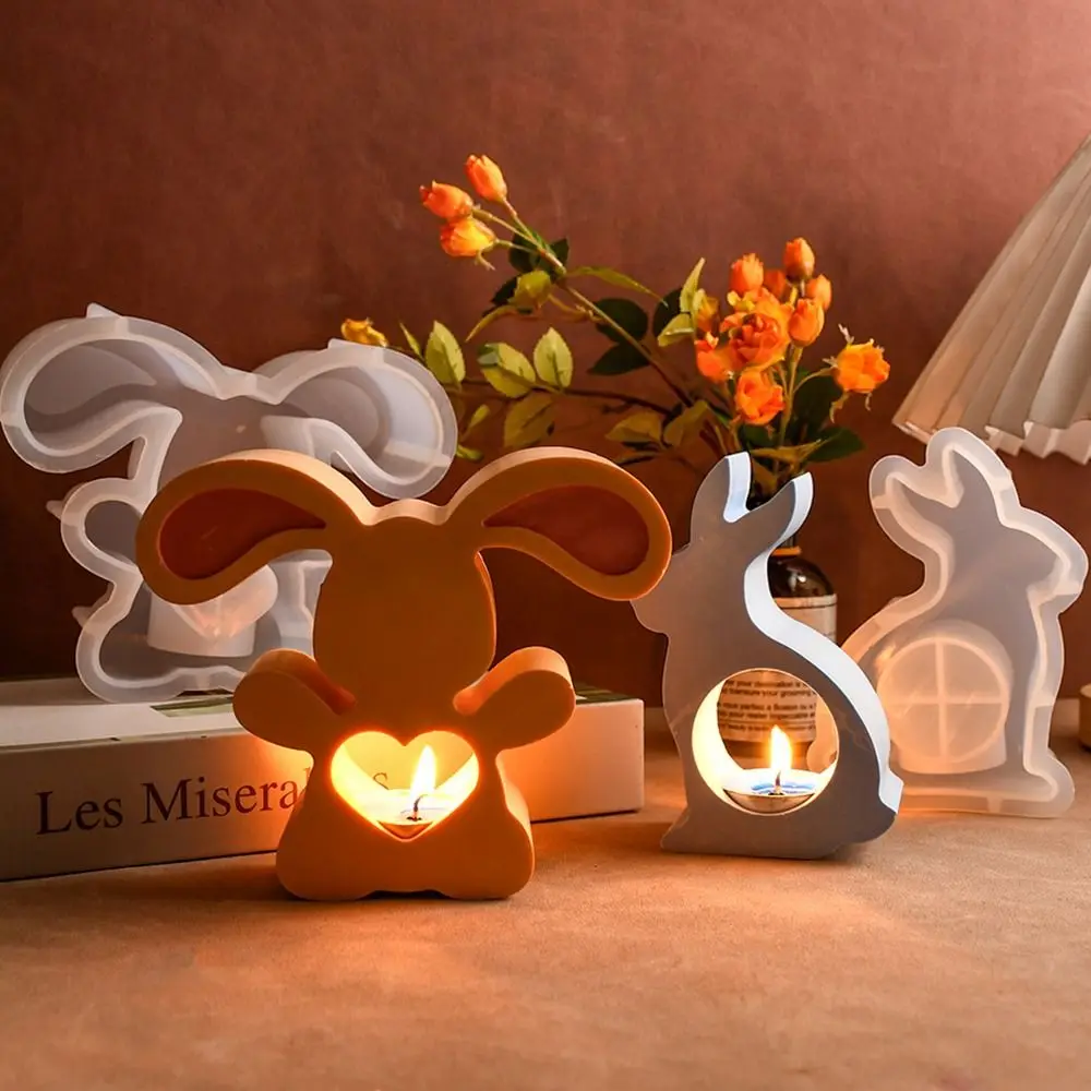 Creative Candle Holder Silicone Mold Hollow Out Cute Animal Shape Easter Bunny Silicone Molds Candle Base Plug-in DIY