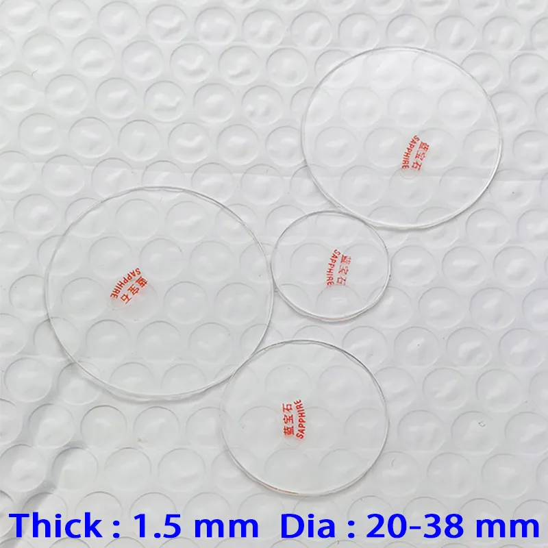 1Piece Watch Case Sapphire Crystal Glass Replace Flat 1.5mm Thick in Diameters 20-38mm Transparent Crystal for Watchmaker