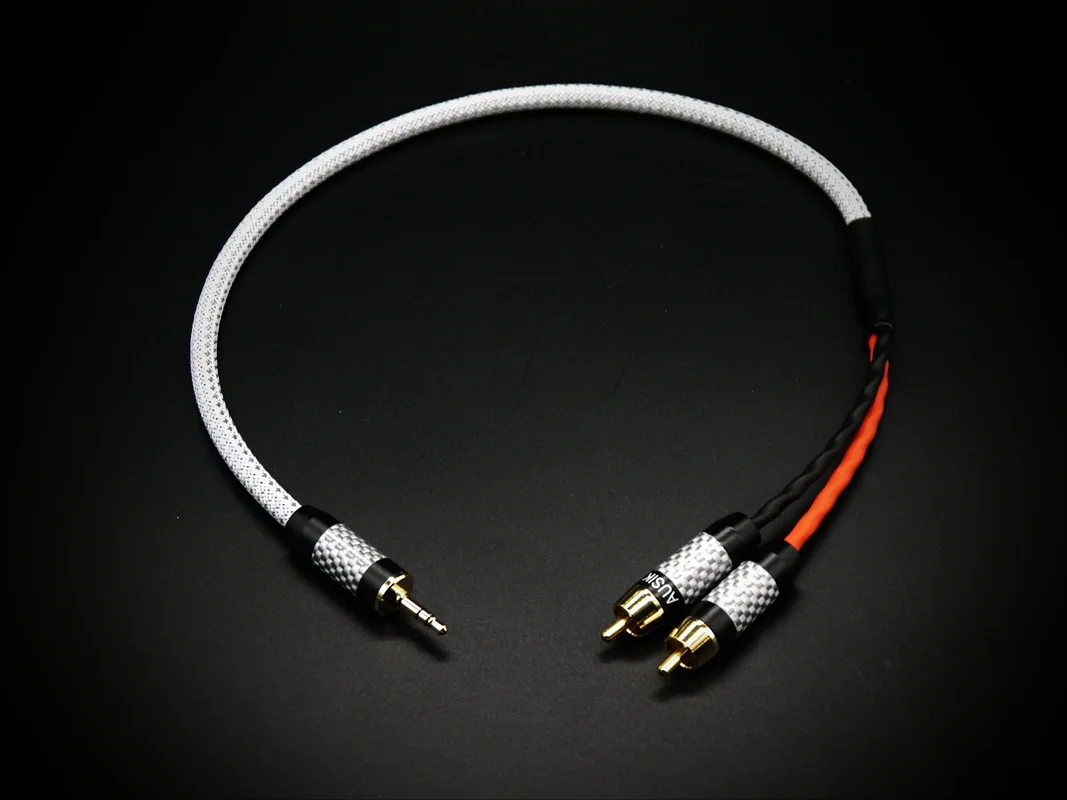 High-End 3.5mm To 2 RCA Stereo Audio Cable Carbon Fiber RCA + HiFi Canare Professional Broadcast Audio-cable  0.5m 1m 1.5m 2m