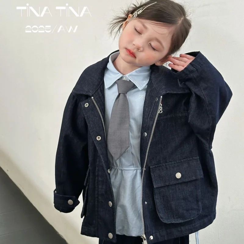 

SeasonSea 2025 Autumn Girls Denim Jacket Fashion Loose Kids Jean Coat Casual Baby Toddler Korean Style Outwear Clothes