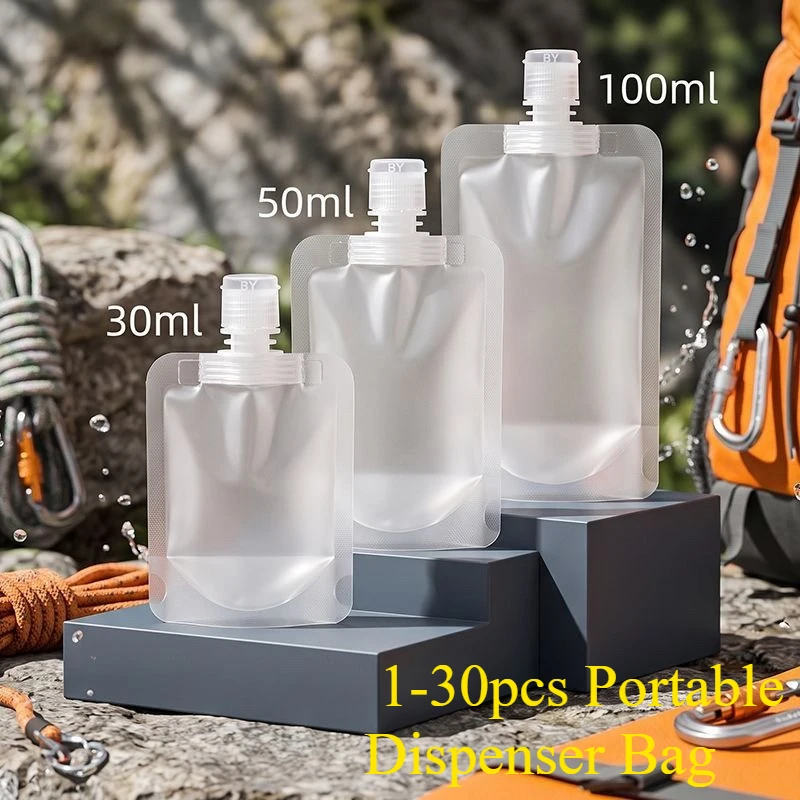 30/50/100ml Clamshell Packaging Bag Stand Up Spout Pouch Plastic Hand Sanitizer Lotion Shampoo Makeup Fluid Bottles Travel