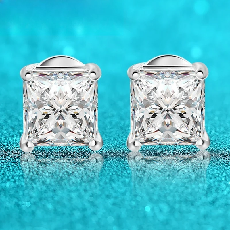 

Princess Cut 0.4-5CT Moissanite Stud Earrings for Women Men VVS Simulated Diamond Ear Studs 925 Sterling Silver Jewelry