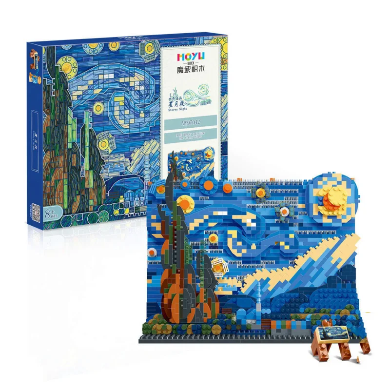 Micro blocos de construção 3D para crianças, Van Gogh, céu estrelado, noite enluarada, arte criativa, brinquedos educativos, presentes para decoração