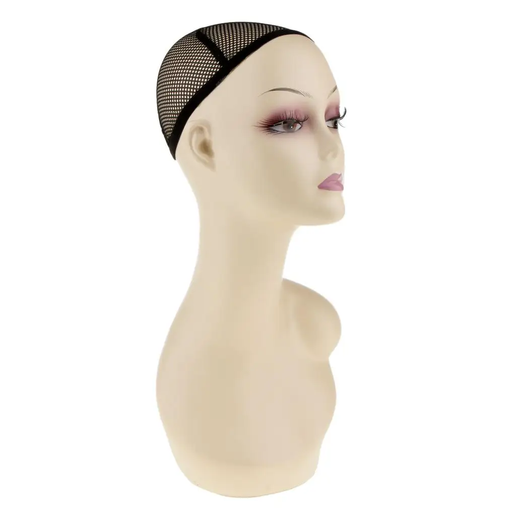 Durable Plastic Female Head 18'' Make-up Head Wigs Display Skin Color