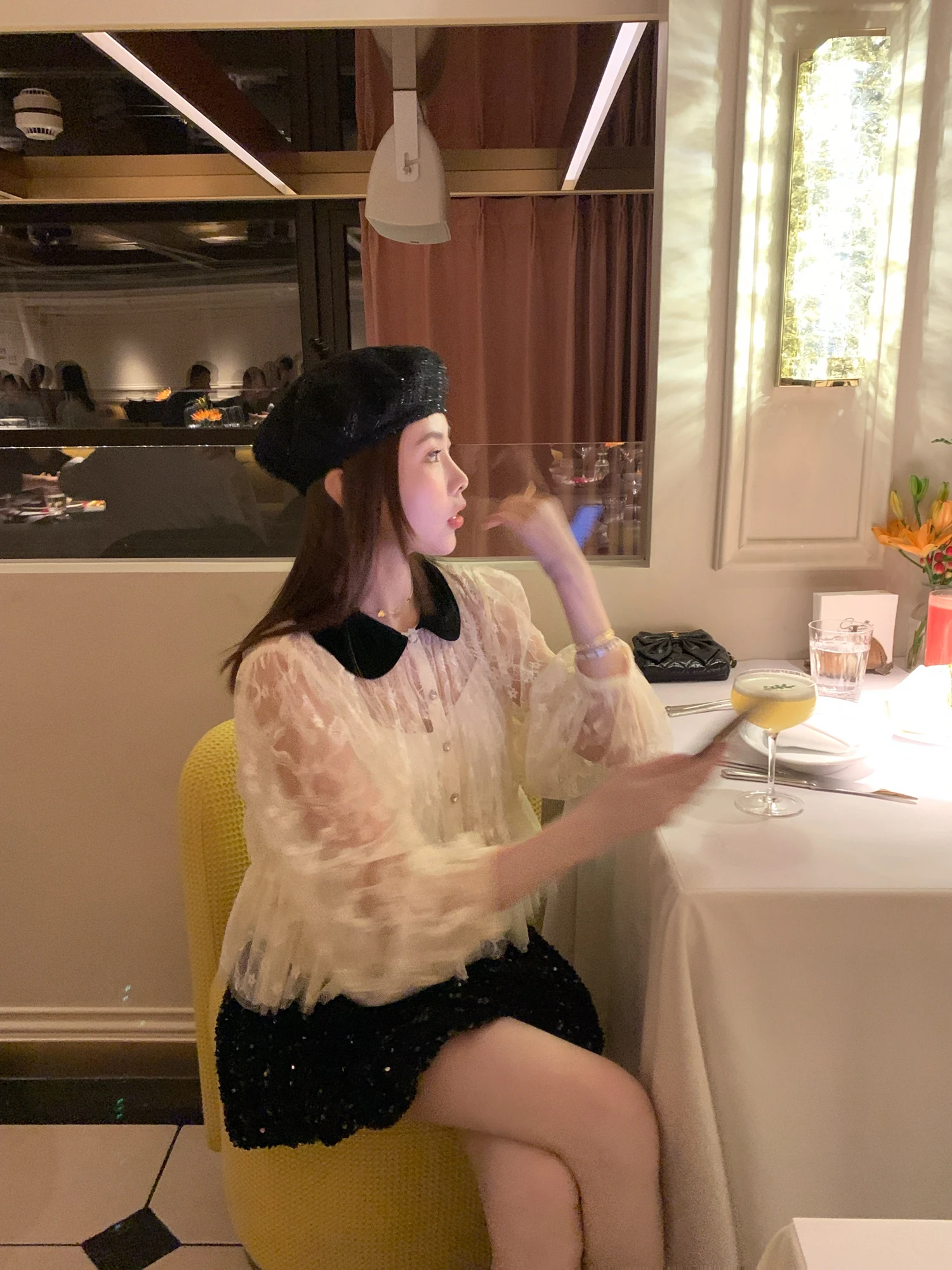 

Realzz Ning Zhang Lace Velvet Sequin f Skirt Formal Dr Set Long Sve Court Sle irt Special Supply Velvet Bot