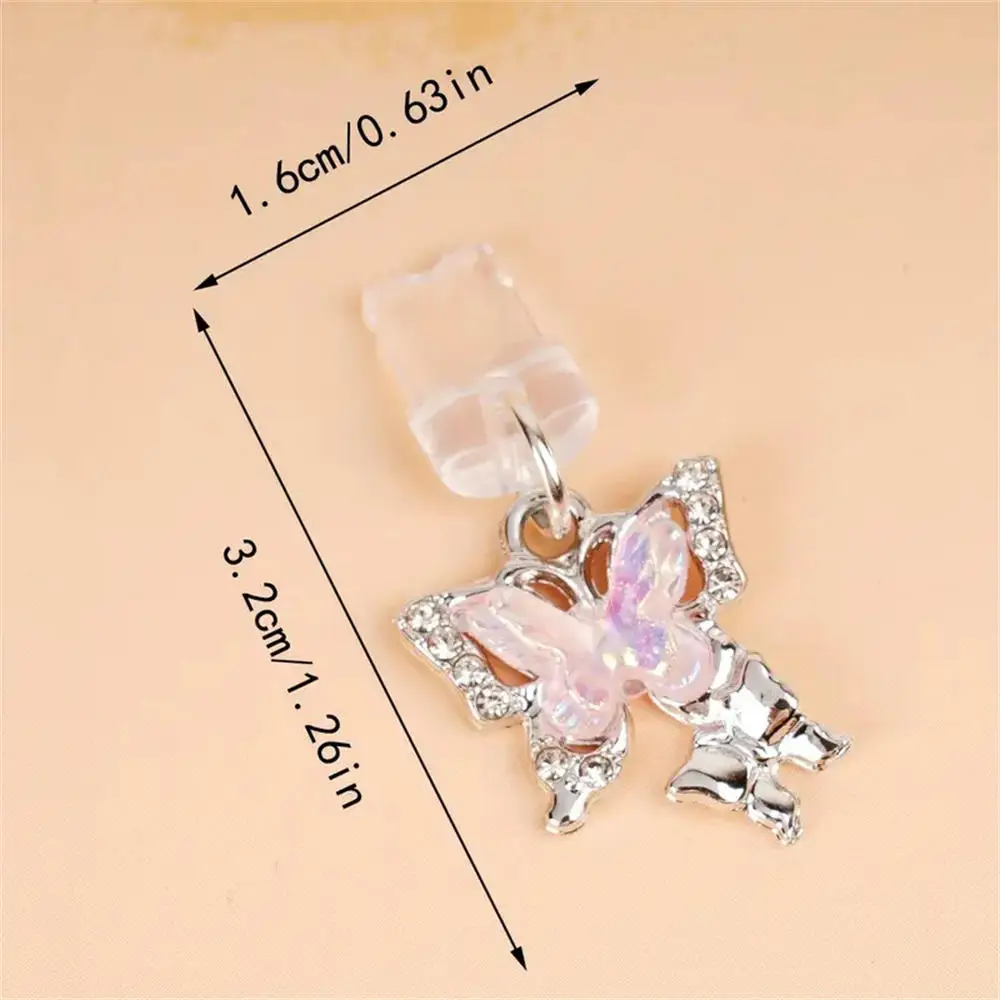 فراشة جميلة الهاتف الغبار التوصيل الملحقات الديكور شنقا قلادة آيفون سامسونج نوع C واجهة ميناء الشحن