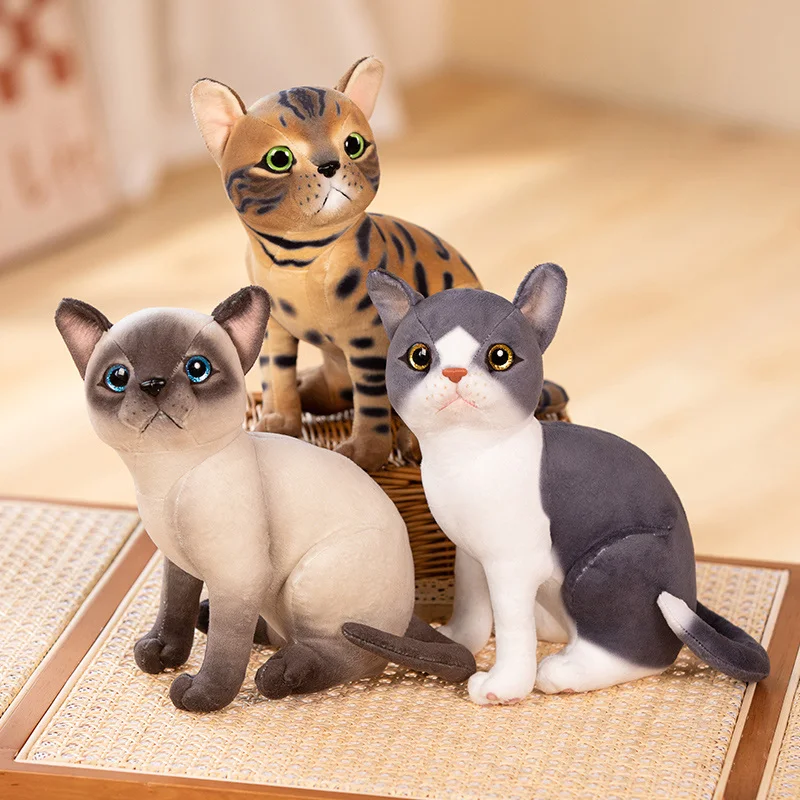 Simulation Cat Plush Toy Real Life Stuffed Animals Siamese Kittey Plushies Doll Cartoon Soft Kids Toys for Girls Boys Child Gift