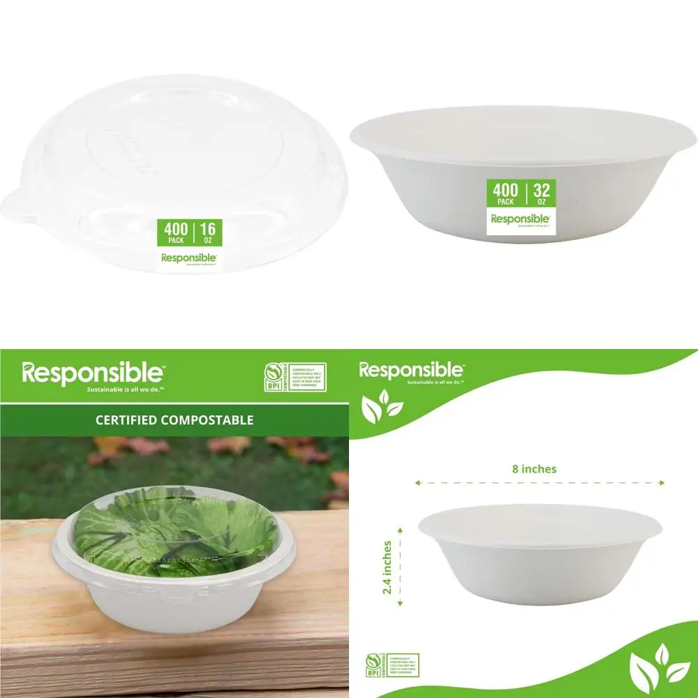

Non-PFAS, Tree-Free, Extra Strength 16 oz Bowls with Clear Lids, 400 Count, Eco-Friendly and Durable for Everyday Use