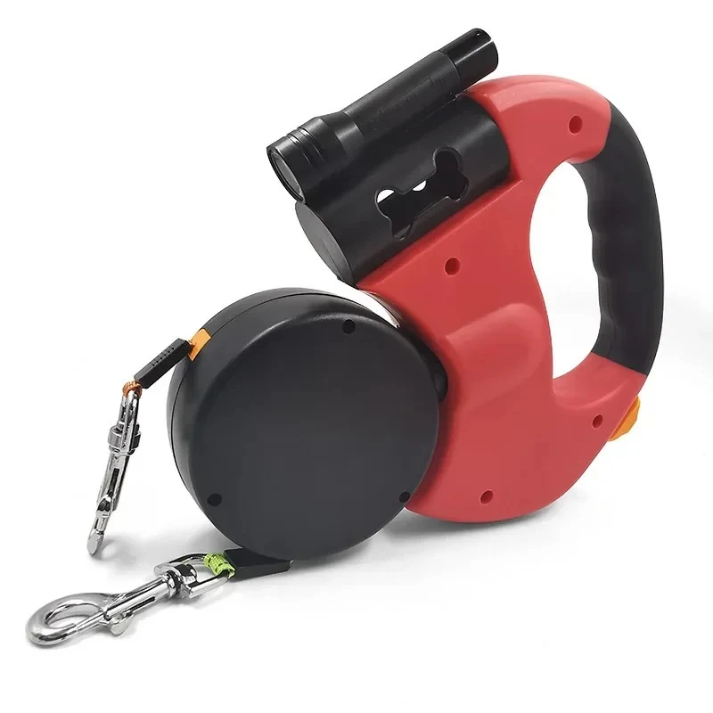 Premium Retractable Double Dog Leash with Reflective LED Lights for Small to Medium Dogs 360 Swivel No Tangle Safety Walking Pet