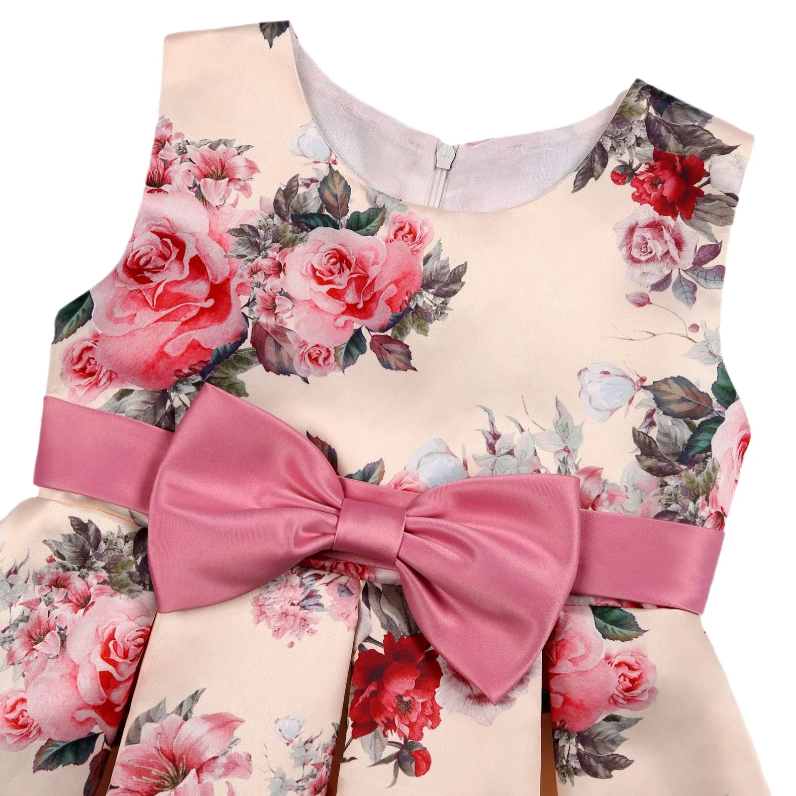 Long Floral Printed Princess Dress Children Sleeveless O-Neck Casual Bowknot Girls Party Dresses Birthday Kids Spring Summer