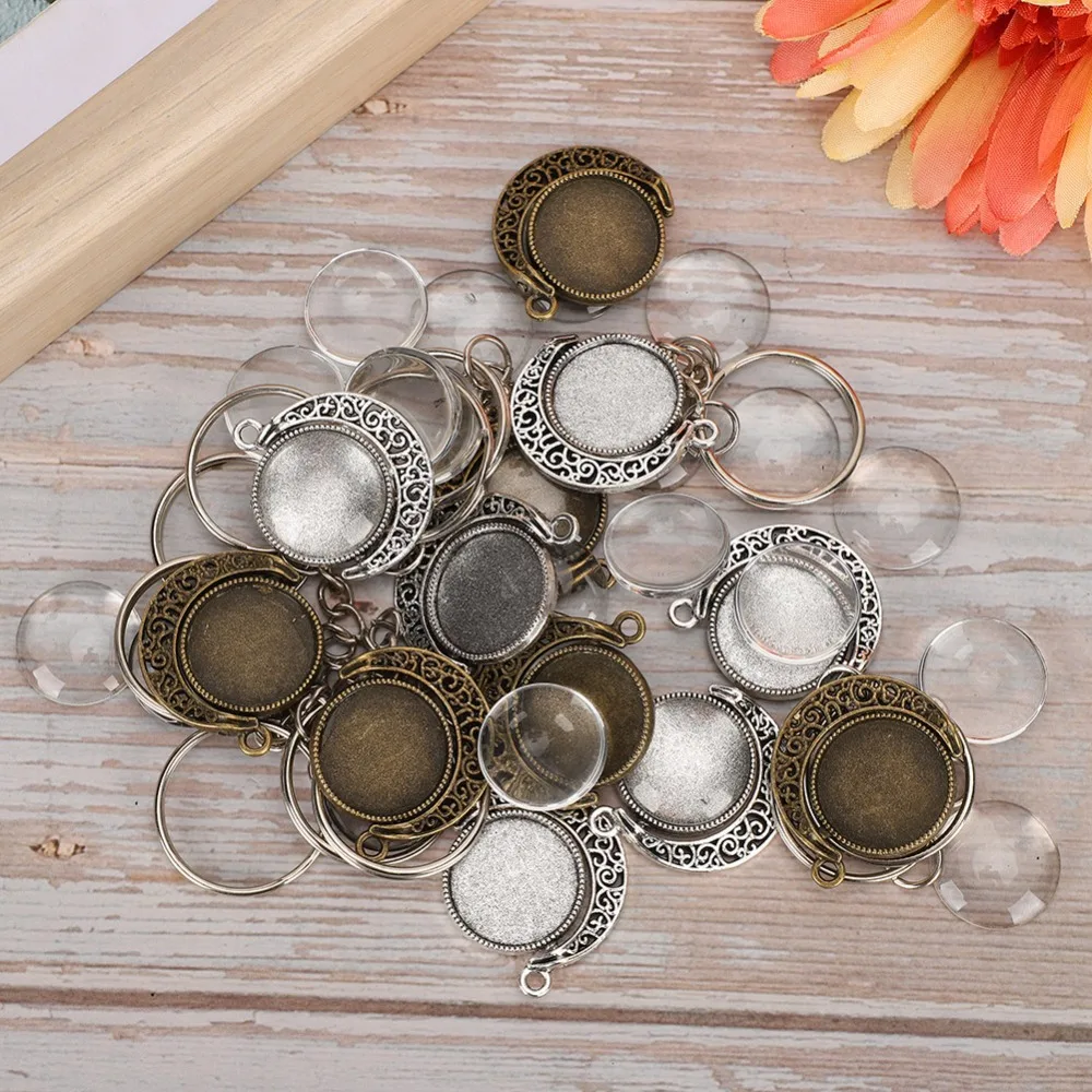 

48Pcs Durable Round Pendant Trays Pendant Tray Metal + Glass Cabochon Settings Resin Jewelry Accessories DIY Crafters