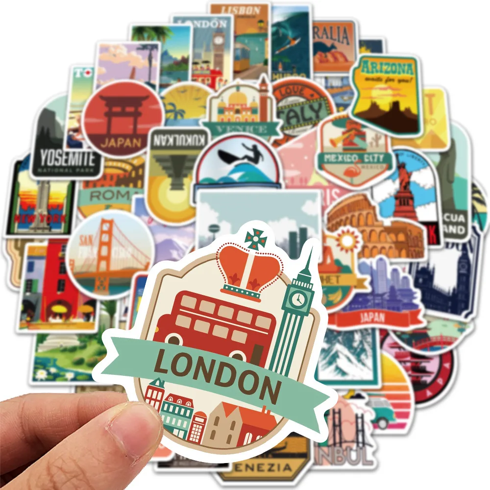 

10/50PCS World tourist attractions Sticker Decals DIY Decorative Luggage Laptop Phone Bike Car Graffiti Scrapbook Kids Stickers