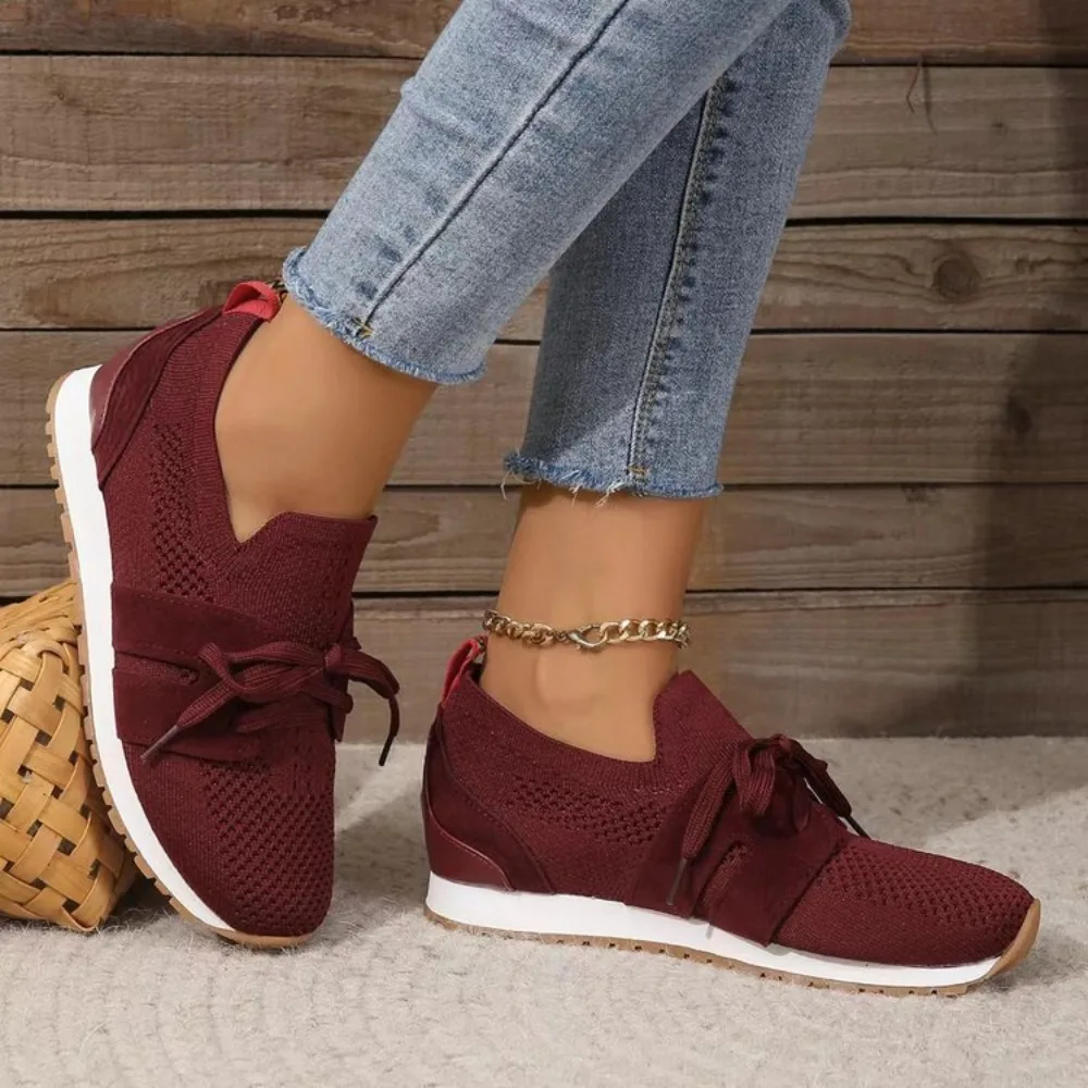 2024  Brown Knit Breathable Sneakers Shoes Women 2024 New Soft Sole Platform Flats Woman Plus Size 43 Non Slip Casual Shoes