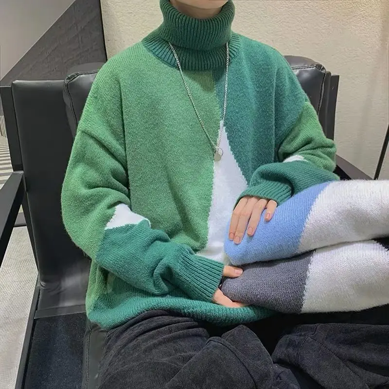 Korean Style Pullovers Male Loose Turtleneck Autumn Winter Knitwear Long Sleeve High Quality Woven Original Men's Knit Sweater