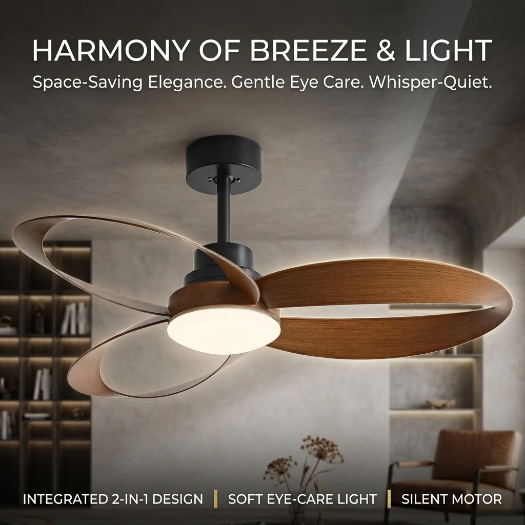 Modern Wood Ceiling Fan with Light 3-Color Dimmable LED Silent Ventilator Lamp for Living Room Bedroom