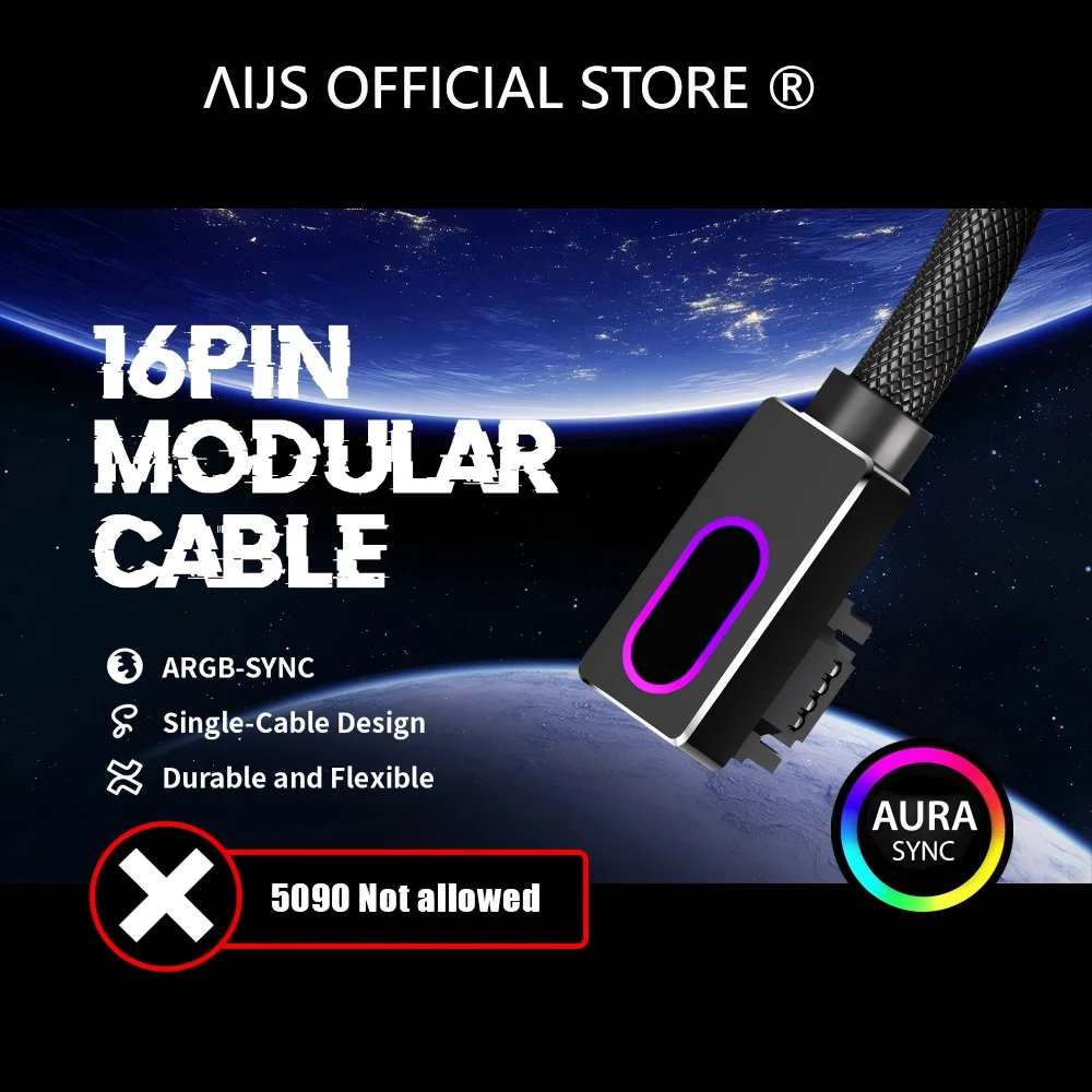 

AIJS GPU16PIN Modular Cable,12VHPWR ARGB with 5V 3Pin,18AWG Right Side Male to Male Design, 5090 / 3070 is Not Applicable