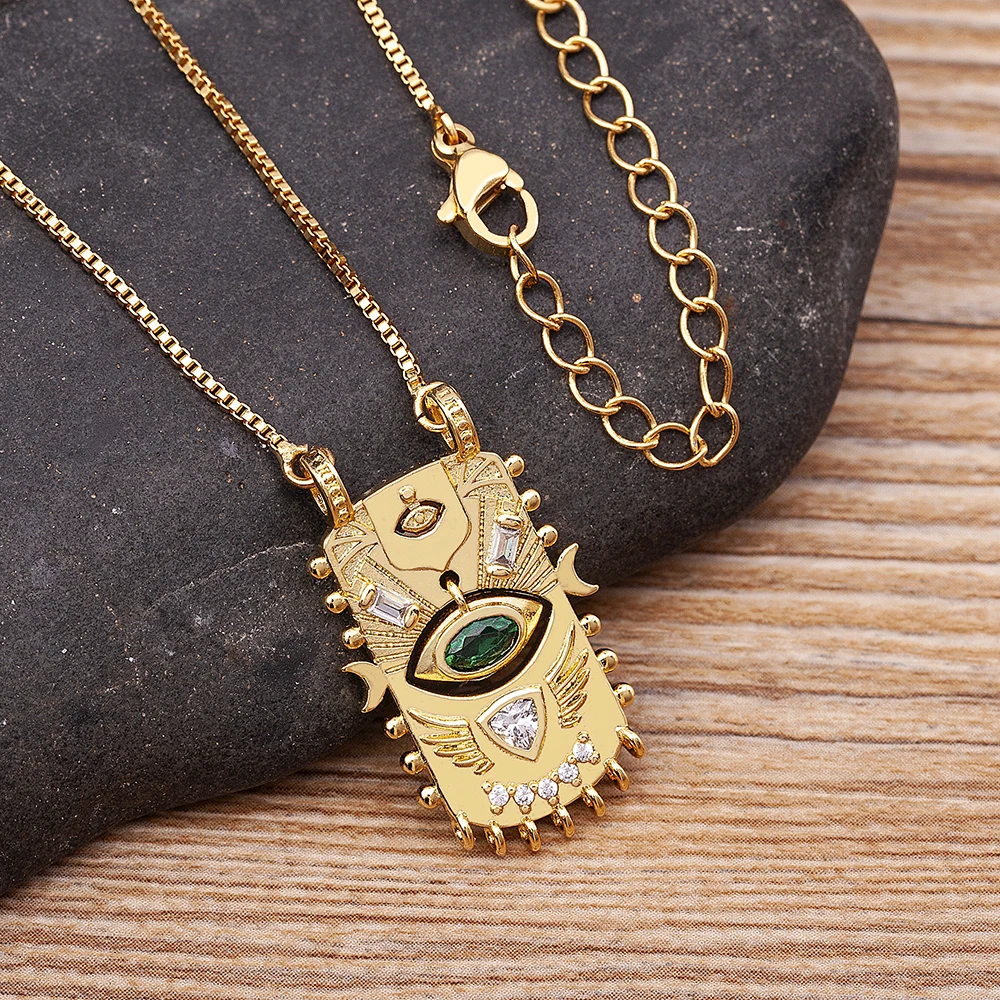 AIBEF New Trend Geometric Square Inlaid Lucky Evil Eye Gold Pendant Zircon Necklace Women's Punk Rock Jewelry Personalized Gift