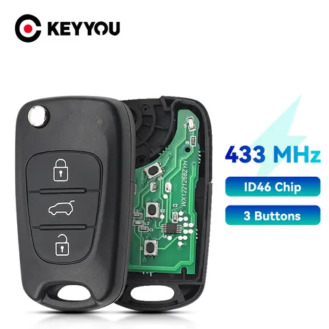 KEYYOU 3 버튼 433Mhz ID46 칩 KIA K2 K5 Rio Sportage Sorento Forte 키 플립 접이식 스마트 자동차 키 Fob 원격 제어