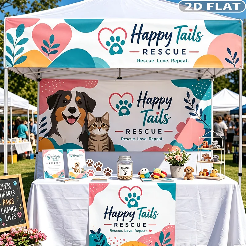 1pc Personalized Business Name Tent Banner & Logo Custom Table Runner, Custom Vendor Display Set for Trade Show Booth, Polyester