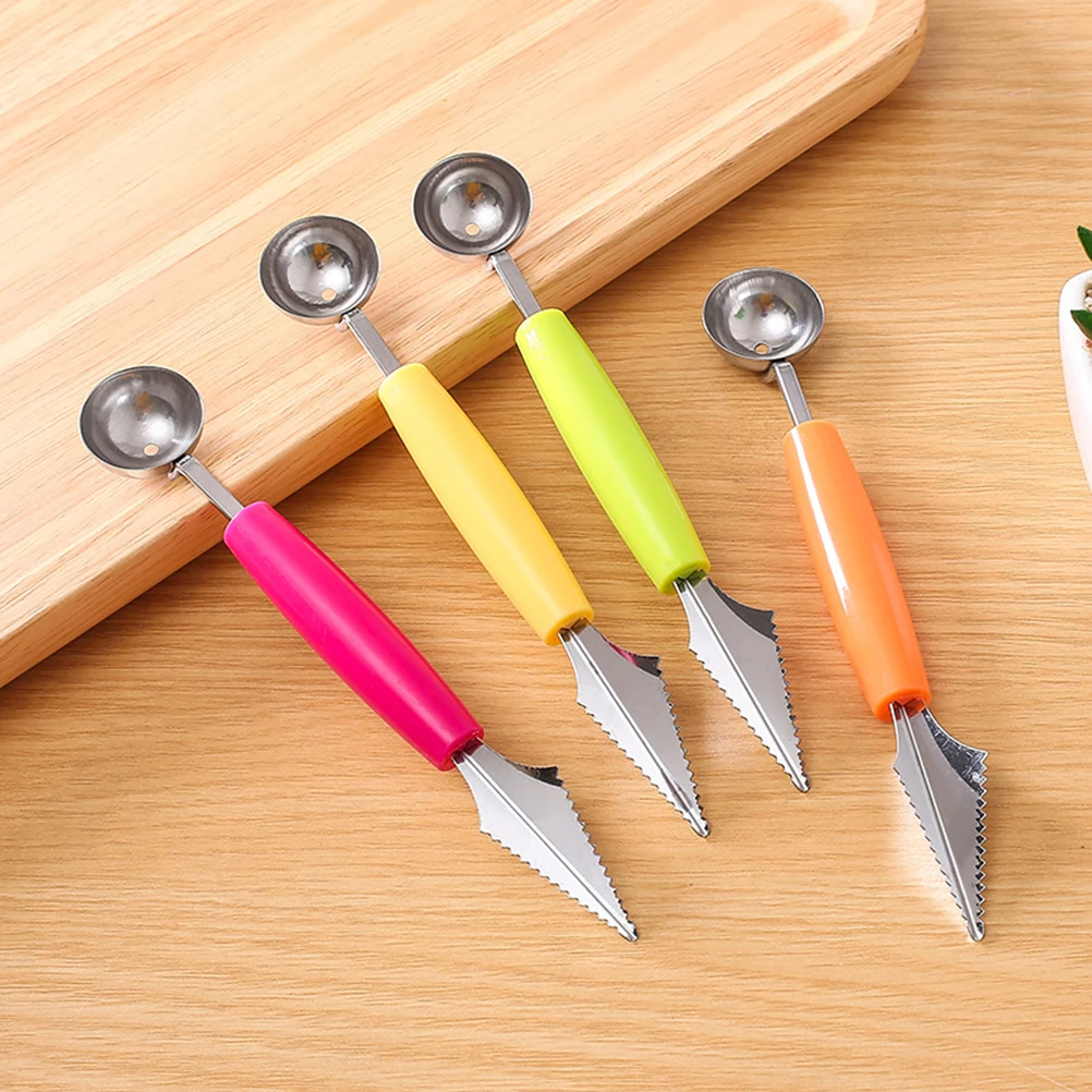 

Double Headed Stainless Steel Spoon Yellow Carving Tool Fruit Spoon Sphere Fruit Scooper Stainless Steel End Kitchen