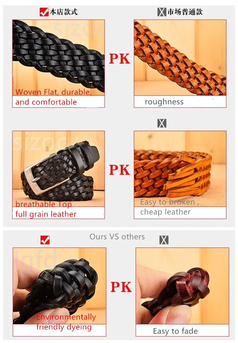 3.5cm Wide Men Real Cowhide High Quality Belts Full Grain Genuine Belt Without Leather Box Knitting Woven Hand 110cm 120cm Brown