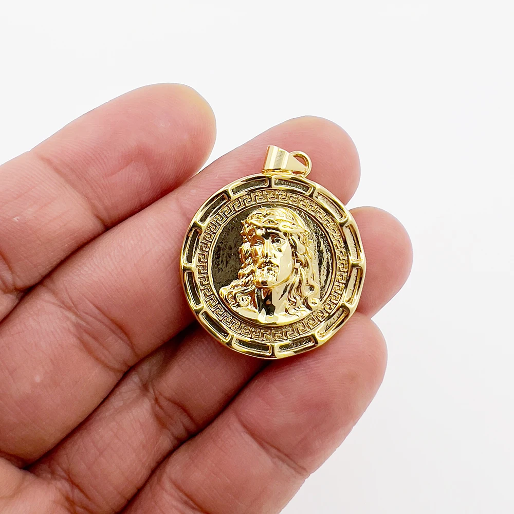 Vintage Medal Jesus Pendant CZ Zircon Metal Amulet Geometric Necklace Keychain Accessories For Women Men DIY Jewelry Making