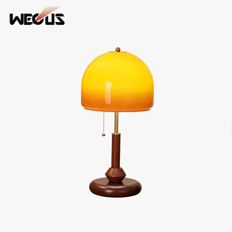 

Mid Century Table Lamp Vintage Walnut Color Glass Decor Bedroom Bedside Study Creative Light Tuya Wi-Fi Bluetooth Smart Light