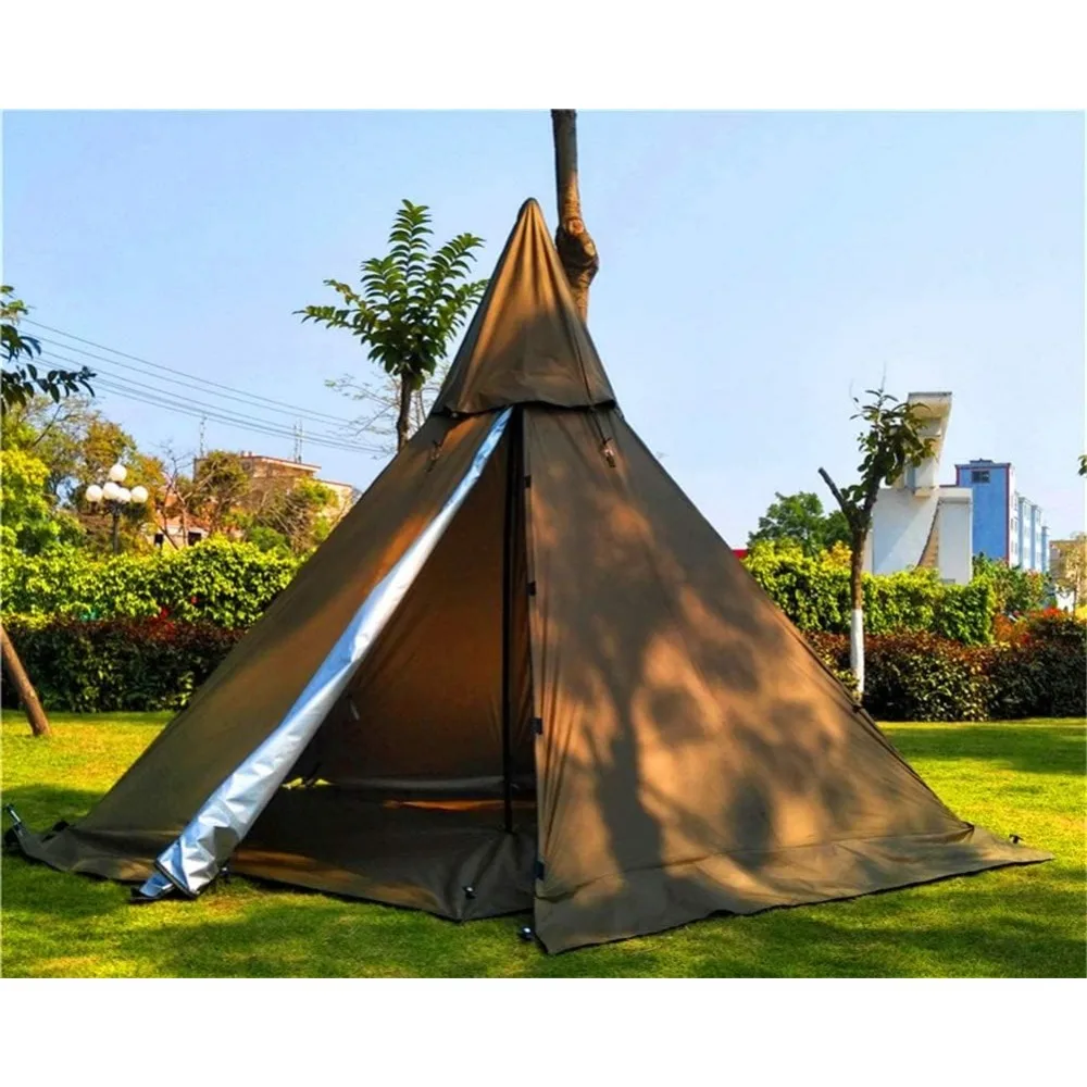 Waterproof Camping Pentagonal Teepee Tent Outdoor Camping Pyramid Tipi Tent with Stove Hole