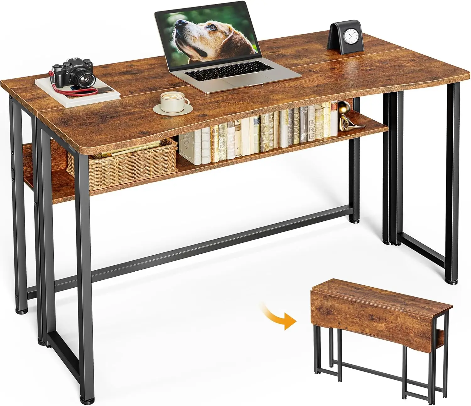 Computer Desk Rustic Brown Wood 3 Inch Basic Function All Seasons Brown