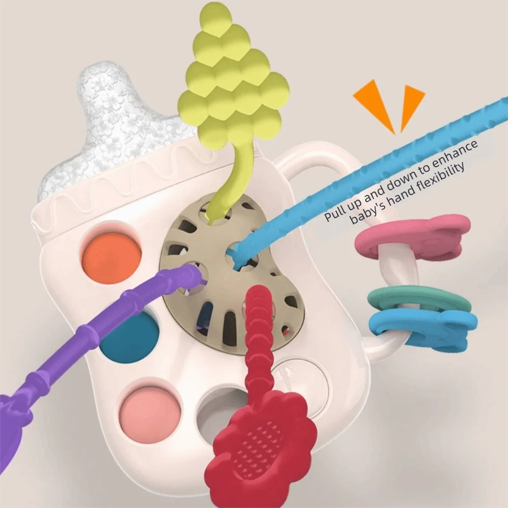 Cuerda de tracción Multicolor, función de dentición, botella de leche, desarrollo sensorial, inspirado en Montessori, empuje y tracción