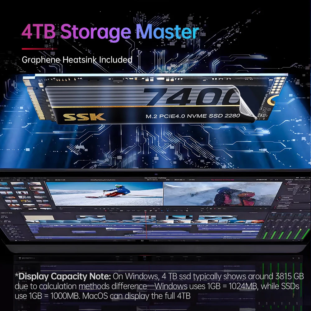 SSK M.2 NVMe SSD PCIe 4,0 7400 MB/s M.2 2280 1T 2T SSD unidad interna de estado sólido para juegos SSD incorporado para juegos de gran capacidad