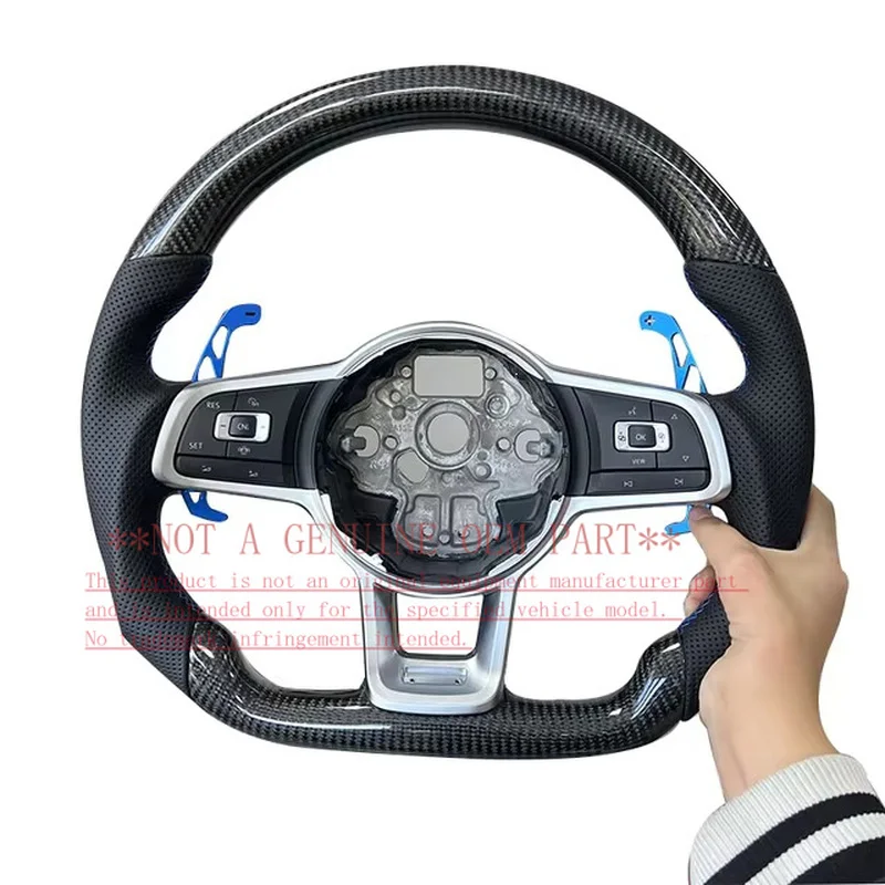 For Volkswagen Custom Carbon Fiber Steering Wheel Horn Cover With Blue Paddles And Silver Frame For MK7 MK6 Golf7