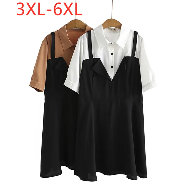 

New 2022 Ladies Summer Plus Size Shirt Dress For Women Large Short Sleeve Loose White Black Mini Dresses 3XL 4XL 5XL 6XL