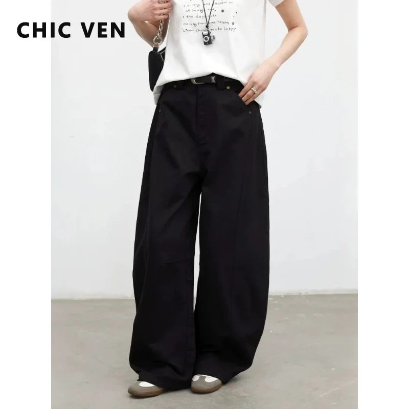 

CHIC VEN Korean Women Pants Solid Loose Casual High Waisted Female Wide Leg Trousers Cotton Spring Summer 2026