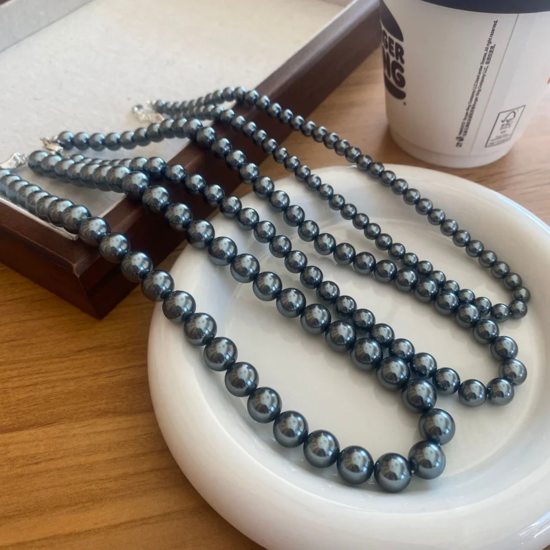 

Ожерелье из искусственного жемчуга Tahidi Black 6/8/10 мм, женское изысканное безупречное высококачественное ожерелье с двойной ключицей