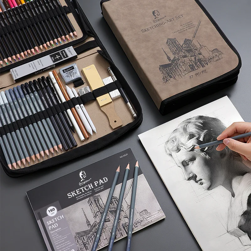 Sketching Pencil Set 39 57 81 105 153 Pieces Charcoal Graphite and Colored Pencils with Sketchbook Case for Drawing Sketching