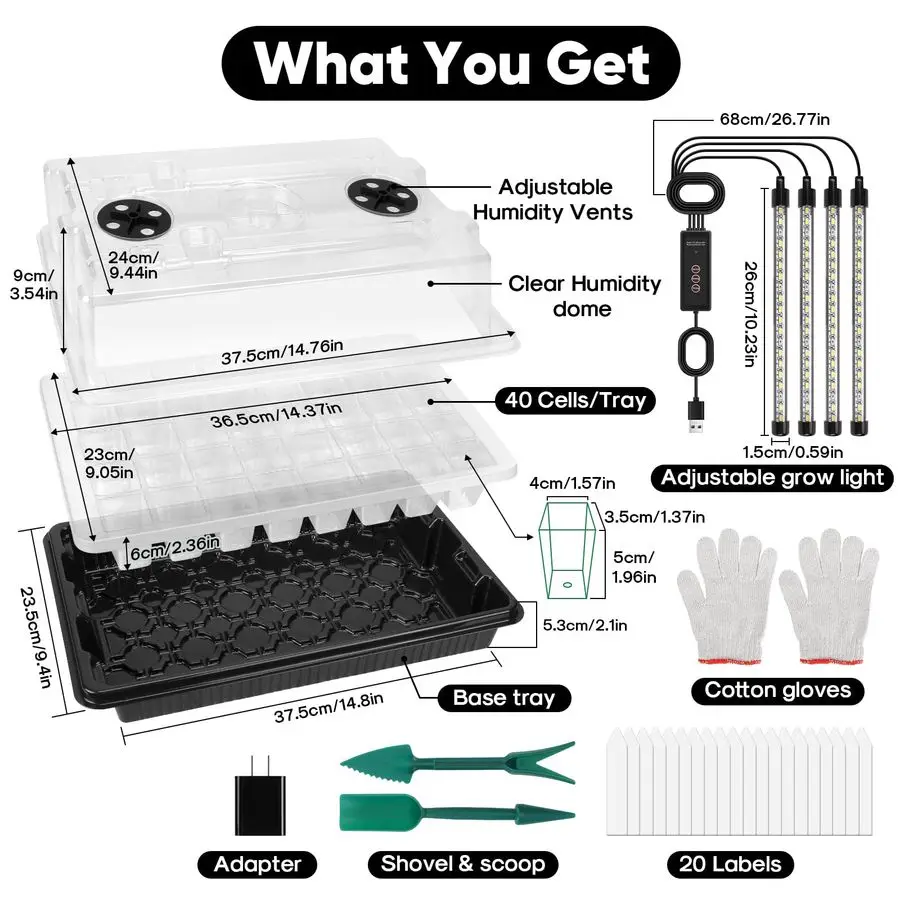 

Набор для проращивания семян с фитолампой, 2 упаковки, 80 ячеек, с куполом для контроля влажности, для выращивания растений в помещении, регулируемая яркость