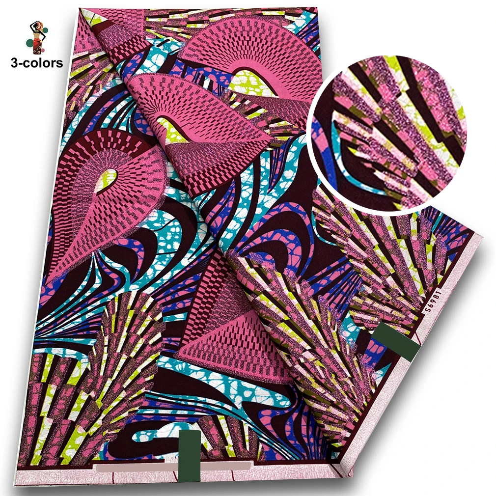 Soft Latest African Grand Golden Wax Fabric High Quality Women Pagne Flash Gold Print Batik Ankara Glitter Golden Super Tissus view 5