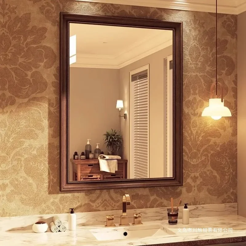American Retro Wall Mounted Bathroom Mirror HD Silver Glass for Vanity Makeup Washstand Decor